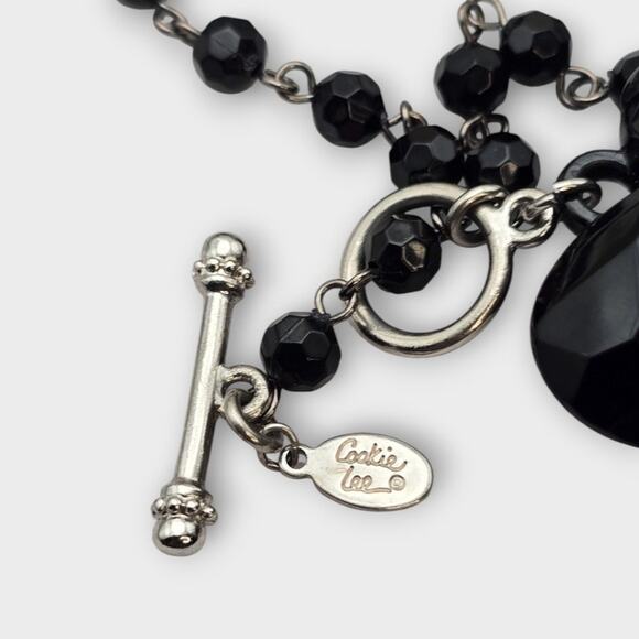 Black Faceted Heart Pendant Convertible Beaded Necklace - Picture 5 of 7